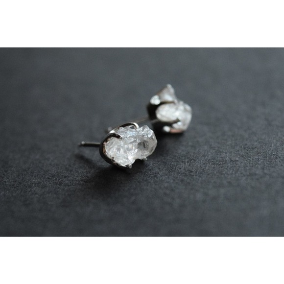 raw stone earrings, natural gemstone studs in sterling silver, crystal e… - Picture 5 of 5